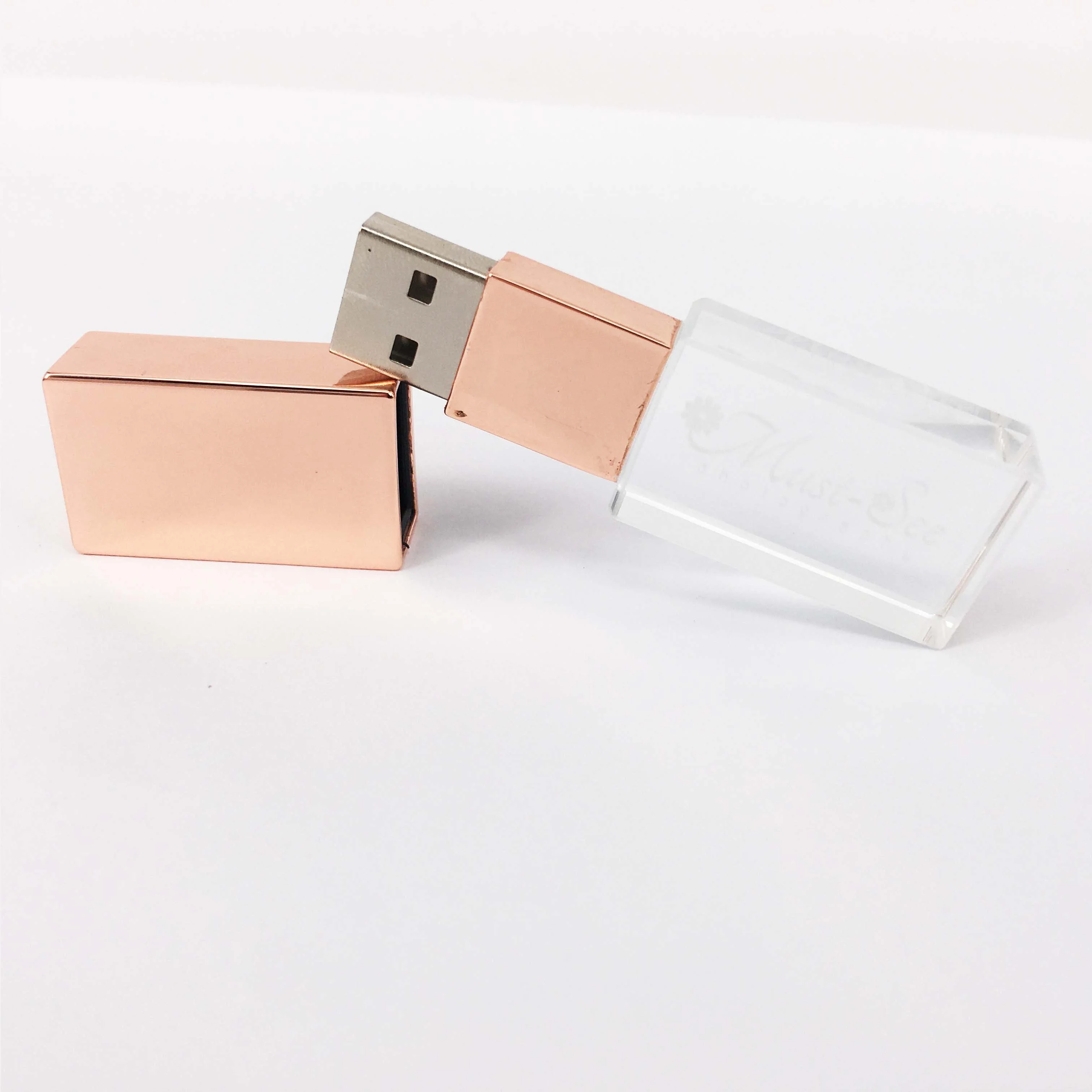 Elegant 4gig 8 GB 16g USB 3.0/2.0 Interface Yellow gold Glass usb stick 32GB with Linen gift box Pen drive Acrylic flashdrive