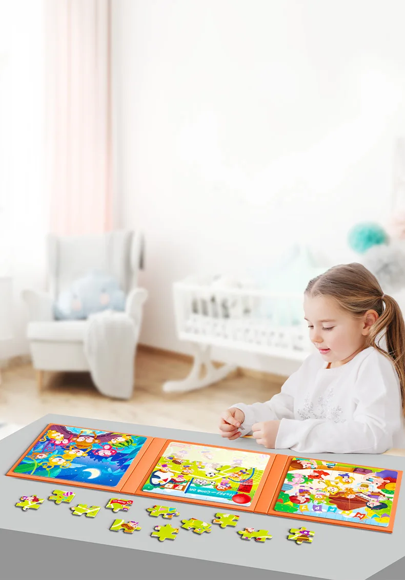 Funny Children Education Cognitive Jigsaw Game Magnetic Spelling World Dinosaur/Traffic/Fairy Tale Paradise Foldable Book Puzzle
