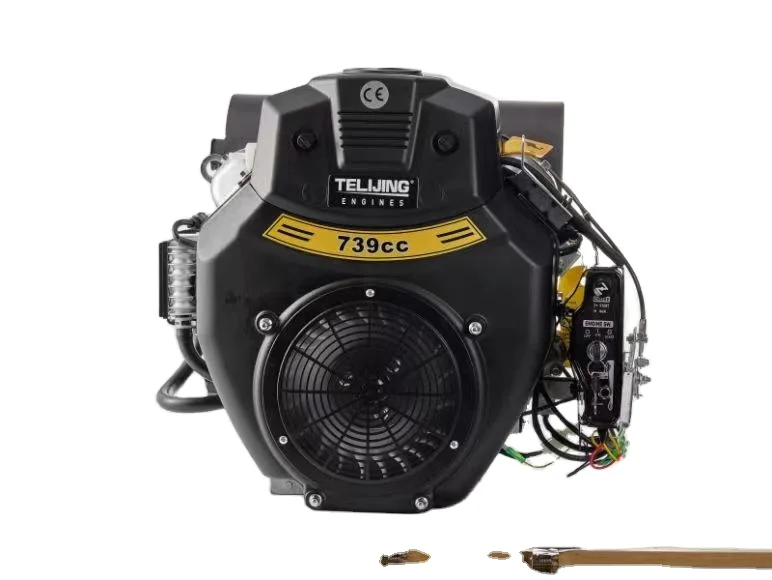 OHV factory manufacture double cylinder 4 stroke 27hp/739cc gasoline engine with electric starter vertical shaft boat engine