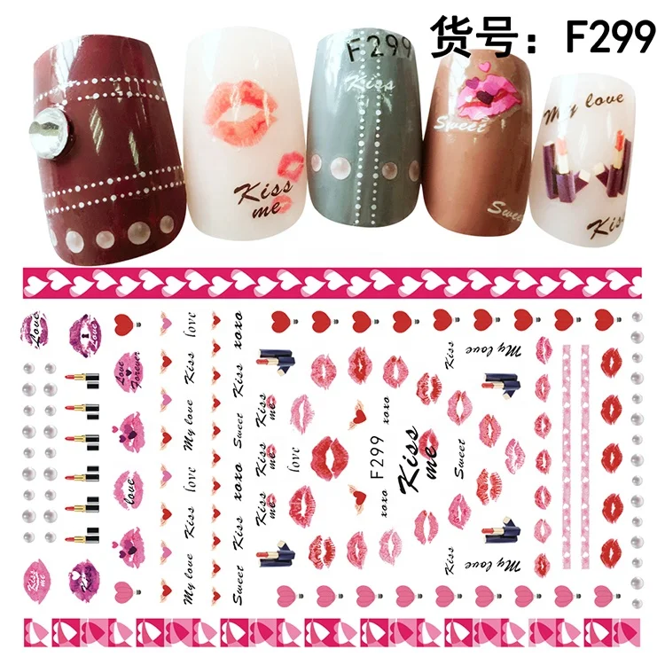 Hot Sale Manicure Nail Romantic Valentines Decals Sexy Lips Lover Flower Heart Nail Art Decoration Stickers