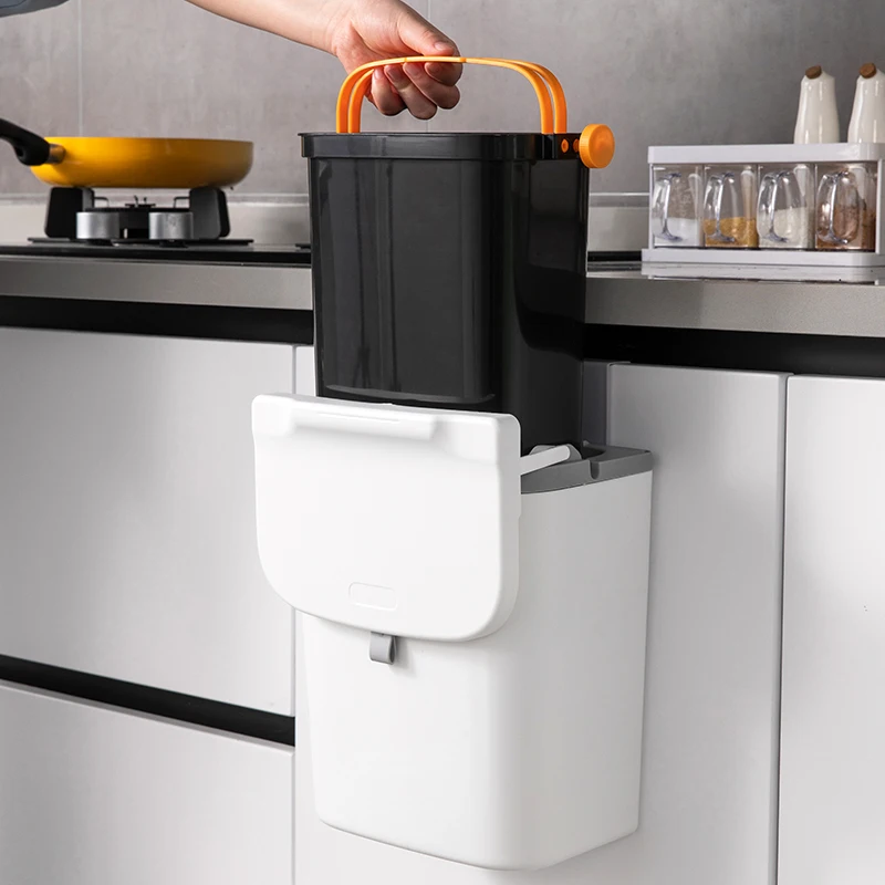 9L Kitchen Hanging Trash Can wall mounted  Dustbin with Inner for Home plastic