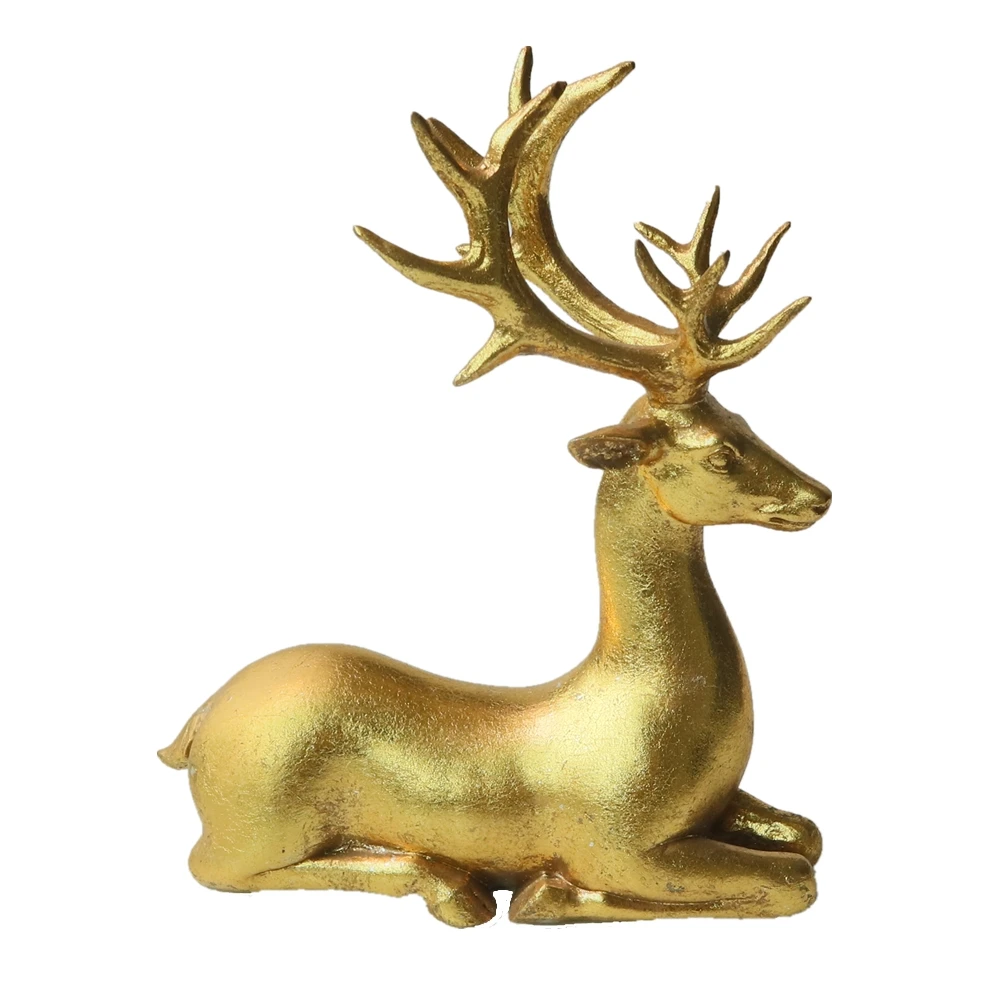 Home Decor Gold Foil Resin Sitting Deer Christmas Reindeer Statue Decoration Polyresin Deer Statue