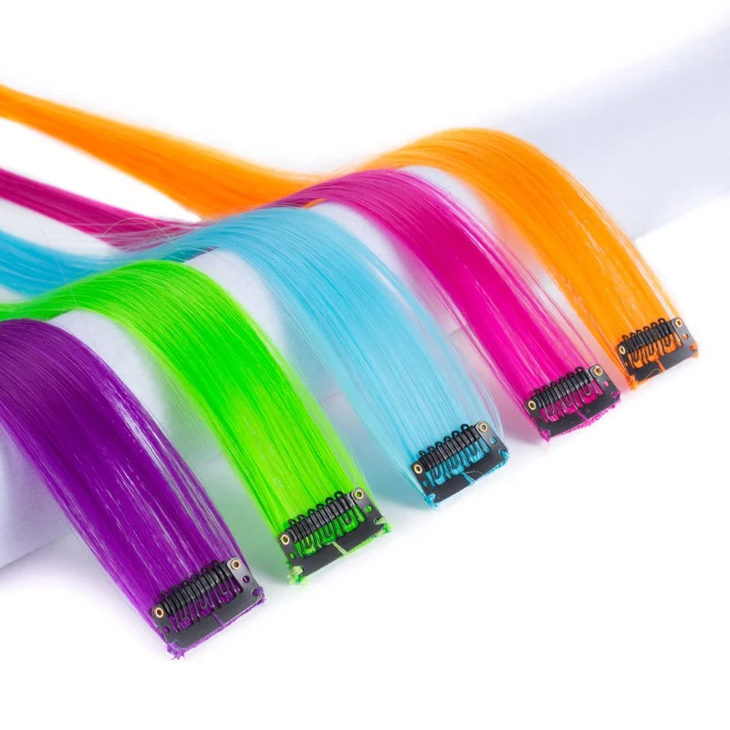 One Piece Clip In Hair Extension Synthetic Multi-colors Party Highlights Colorful Silky Straight One Clip Hair Extension