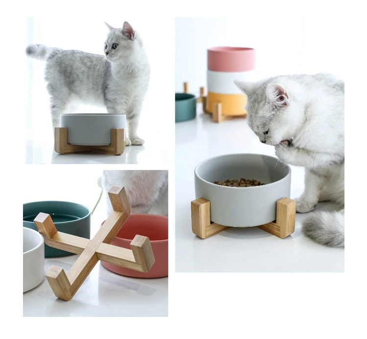 Premium Ceramic Wooden Frame Pet Bowl Set Manufacturer Wholesale Multi Colors Dog Feeding Dishes