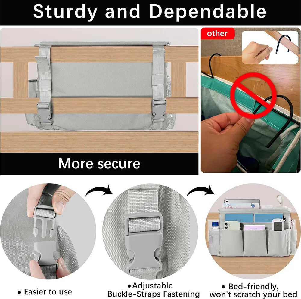 Hanging Bedside Caddie Bag 3 Pockets Magazine Remote Control Cell Phone Dorm Bunk Bed Bag