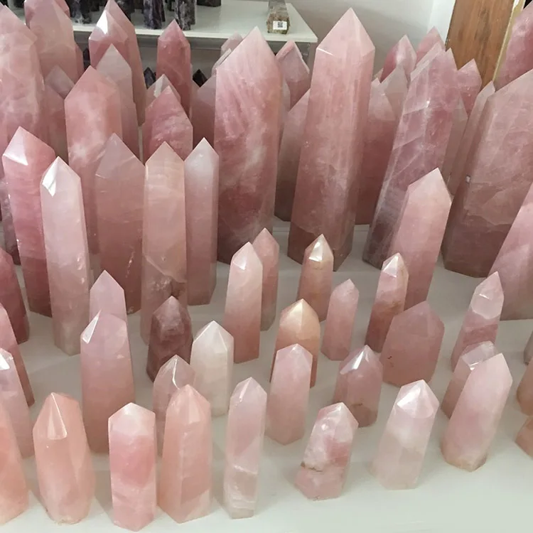 Wholesale factory produce natural pink crystal tower rose quartz crystal point