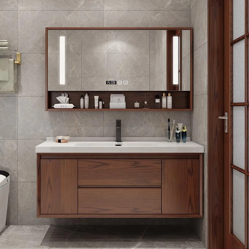 Bathroom Furniture  Washbasins Sets Walnut Wall Mounted Lavatory Bathroom Vanity Cabinets With Sink