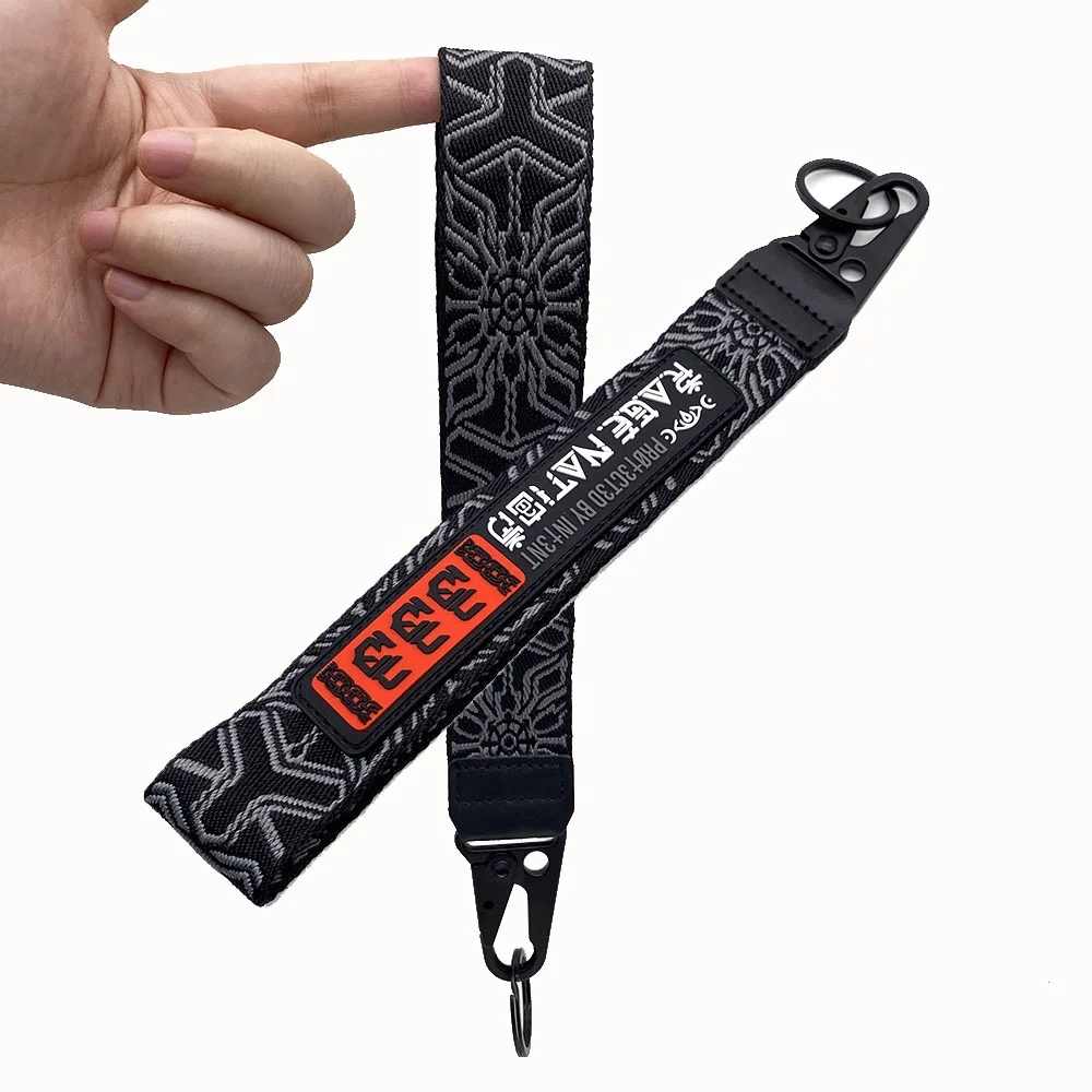 YYX Custom Designer Short Lanyard Black Carabiner Embroidery O Ring Custom Woven Logo Jacquard Keychain with PU Leather