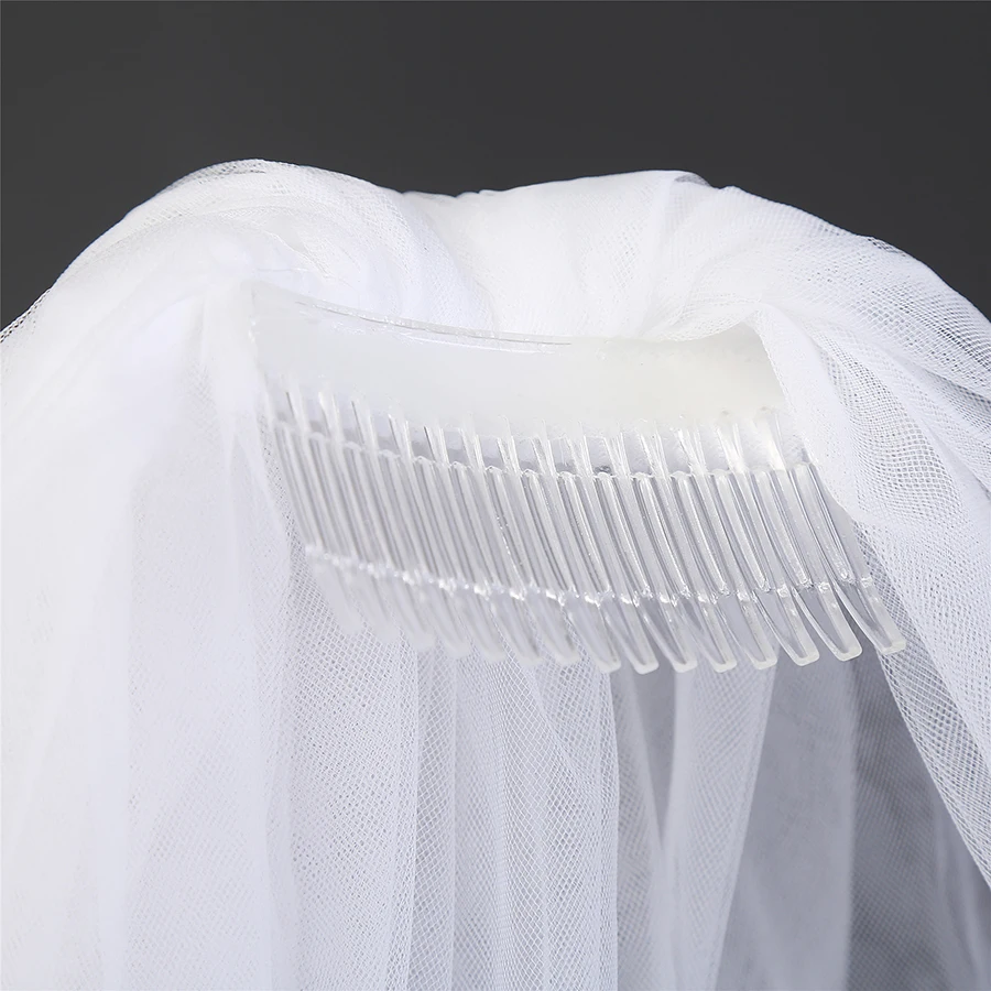 Soft Tulle Cut Edge White Ivory Bridal Veils Two Layers Wedding Veils with Comb