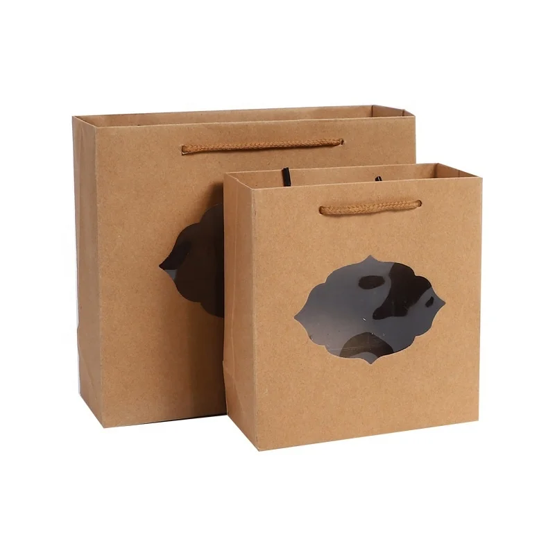 Creative window small kraft paper bag spot window white mini portable small gift bag takeout packaging bag