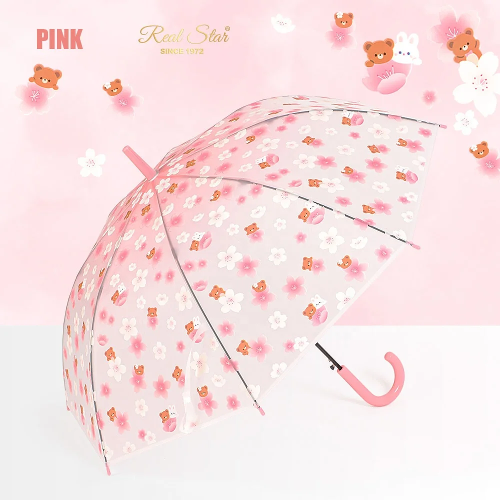 RST kid and adult young girl umbrella 21 inches clear transparent sakura umbrella
