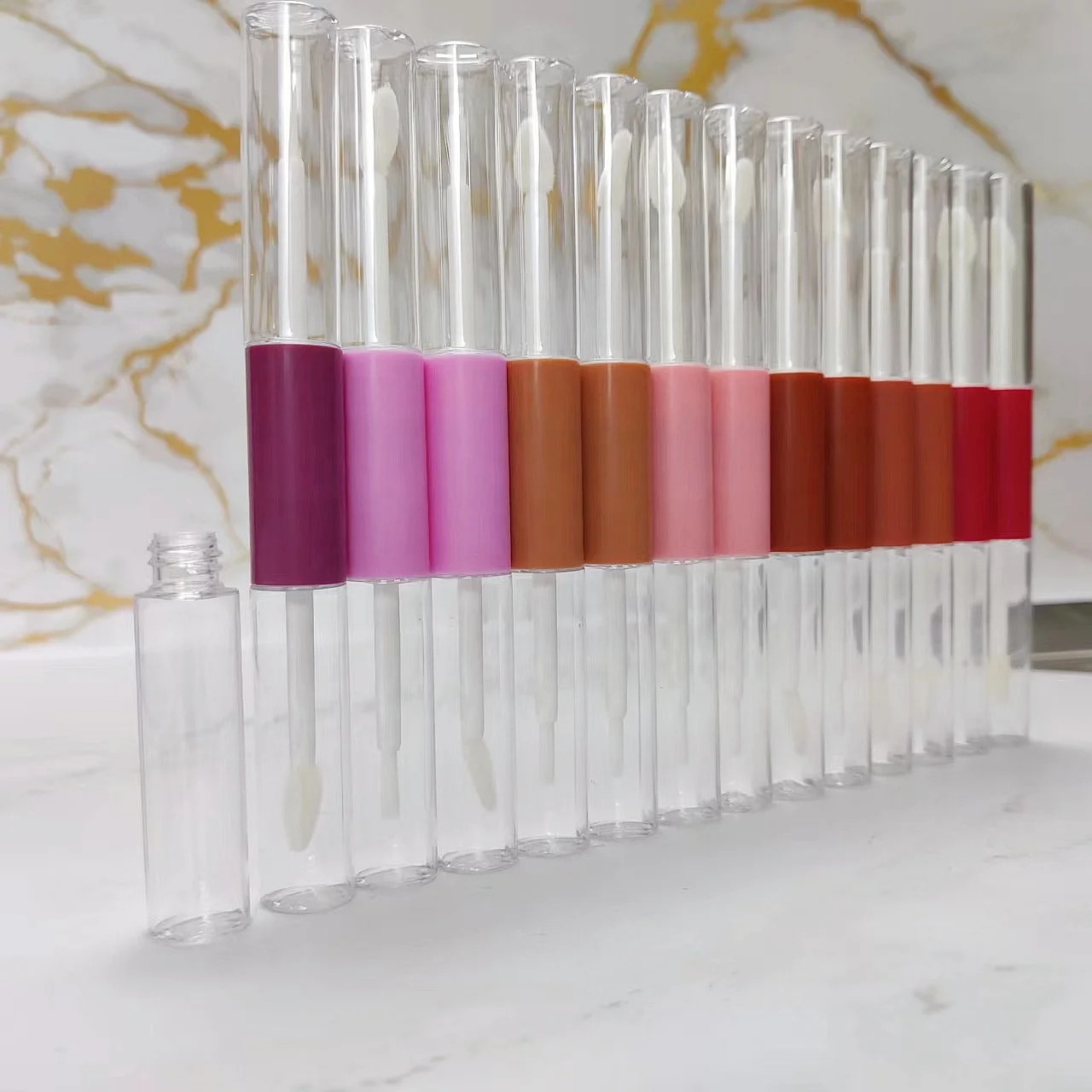 Jinlan Cosmetic Packaging Custom Dual End New 5ml 10ml Clear White Top Empty 2 in 1 Bottle Lip Gloss Tubes with Boxes