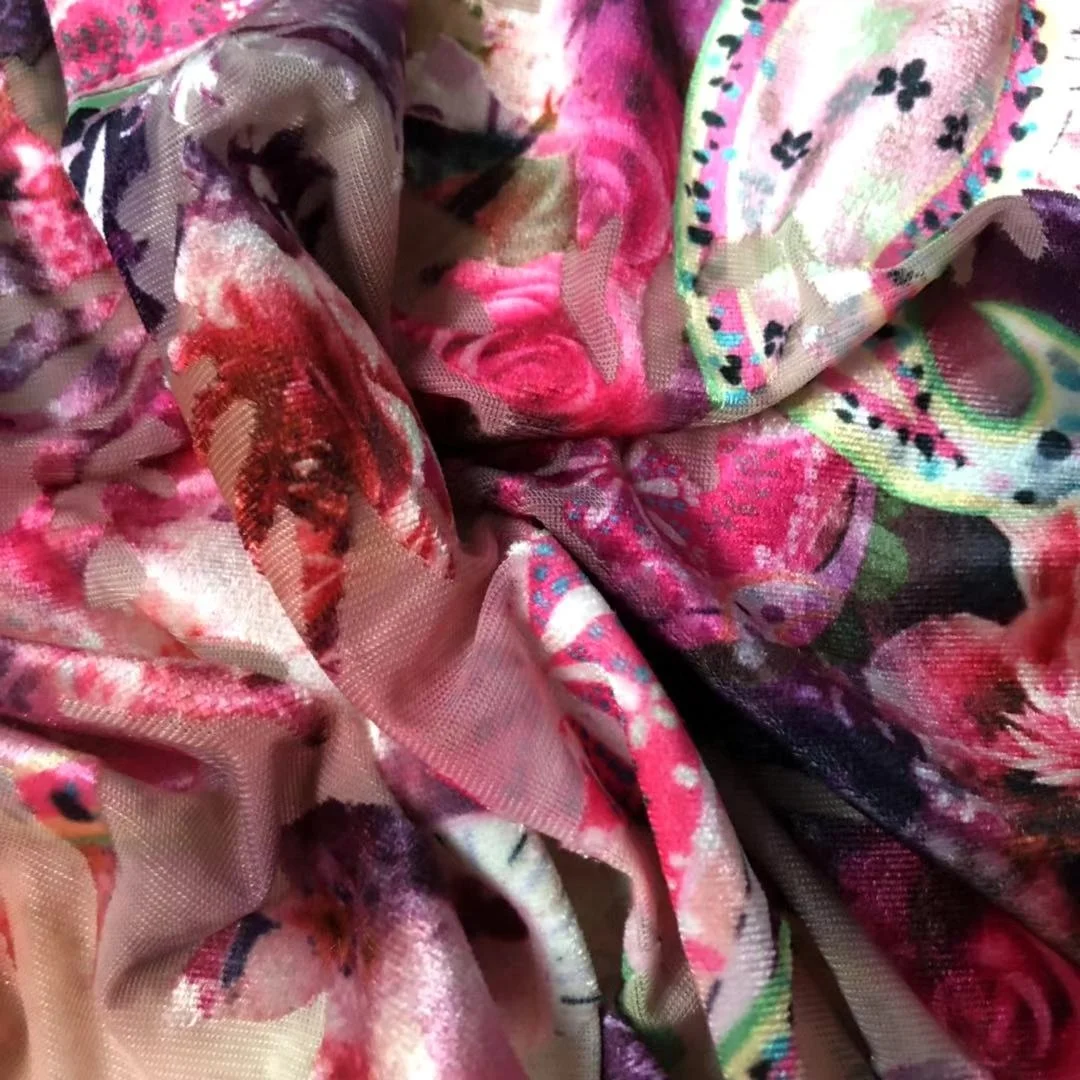 Hot sale Burnout custom print flower pattern polyester and spandex blended fabric for dress