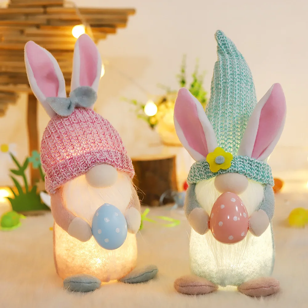 Easter decorations Faceless old man dolls with lights Rabbit ears dwarf dolls with colored eggs Window decorations