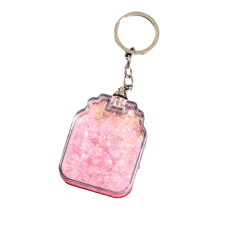 Hot Selling Custom LOGO DIY Sticker LED Shiny Light Multicolor Quicksand Glitter Acrylic Liquid Keychain