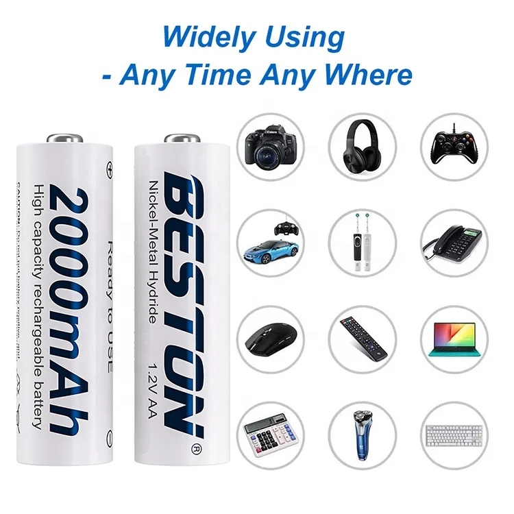  4 Pcs OEM Grade A 1.2V Nickel Metal Hydride Batteries Cell NIMH AA 2000mAh Rechargeable
