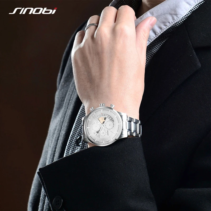  Sinobi Fashion Black Men Watch with Calendar Design Luxury Mens Wristwatch Chronograph Quartz Watches