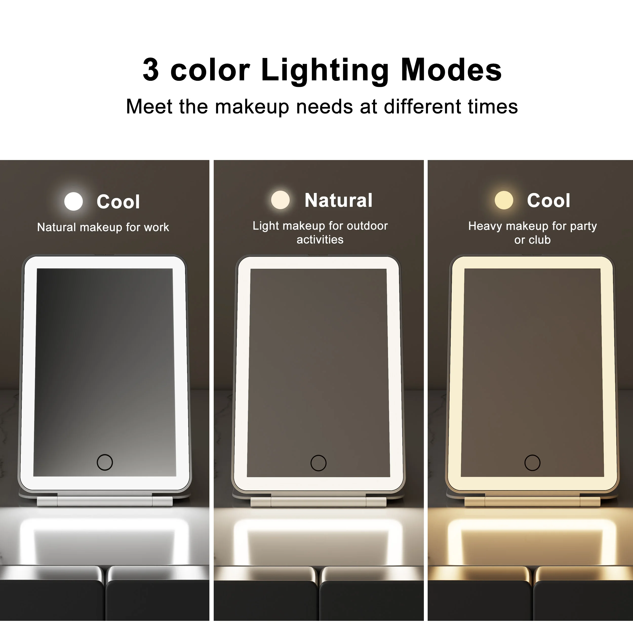 Type C Rechargeable Touch Screen Dimming Cosmetic Vanity Folding Portable Travel Makeup Mirror With Led Light Portable Mirror