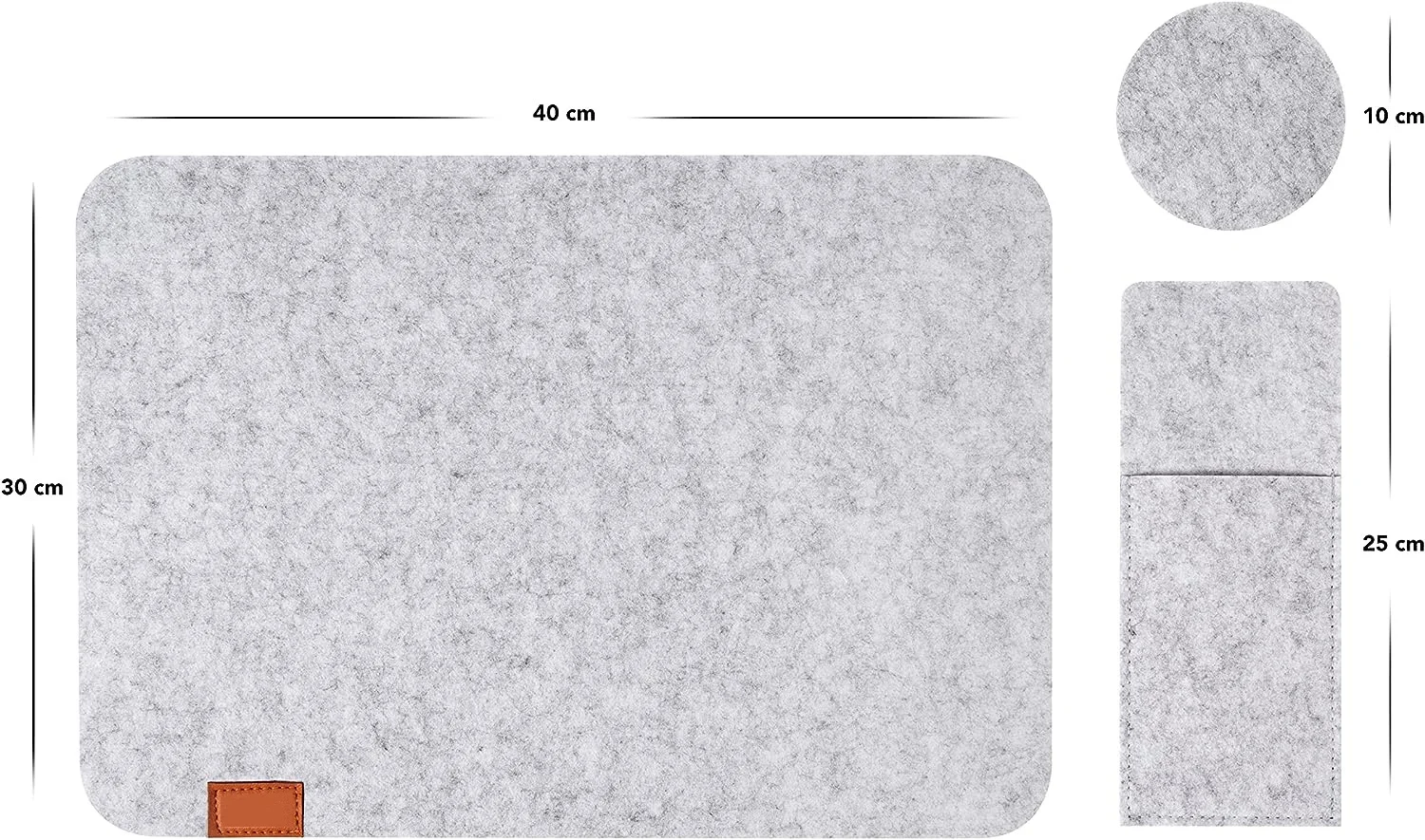 19 Pack Light Grey Felt Zip Pocket Packed Rectangle Felt Placemats with Round Felt Coasters and Cutlery Bag for Dining Table