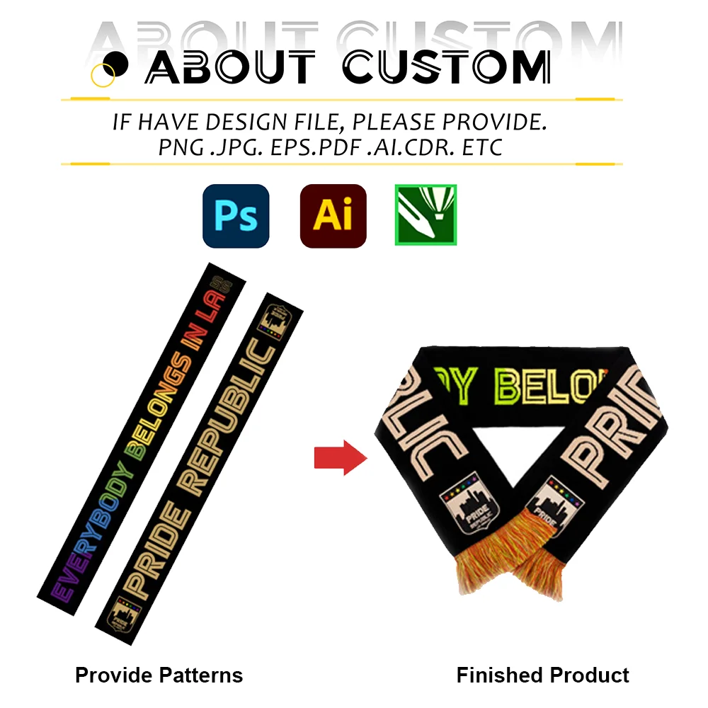 Custom Slogan Logo Knitted Scarves Knitting Jacquard Delicate Tassel Basketball Football Fan Scarf Fan Club Team Scarf Promo