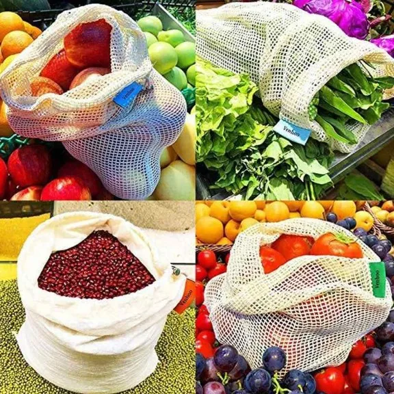GOTS Organic Custom Biodegradable Reusable Canvas Shopping Net Tote Cotton Mesh Pouch Bag With Drawstring