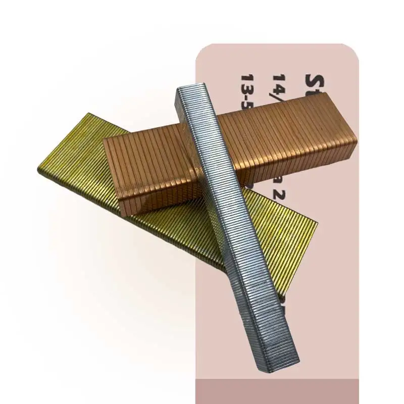 Quality Guaranteed Zinc Brass Plated Galvanized Steel Staples Manufacturer Stapler Pin Air Nail  Industrial Staple China Factory