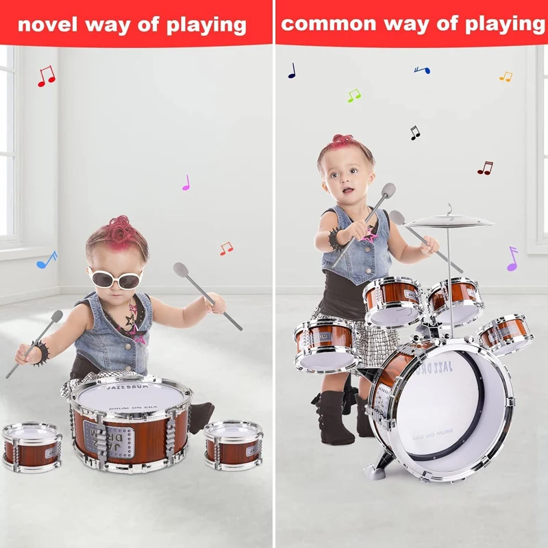 Toddler Percussion Musical Instruments Toys Gifts Jazz Drum Kit Bass Cymbal Drum Set for Kids
