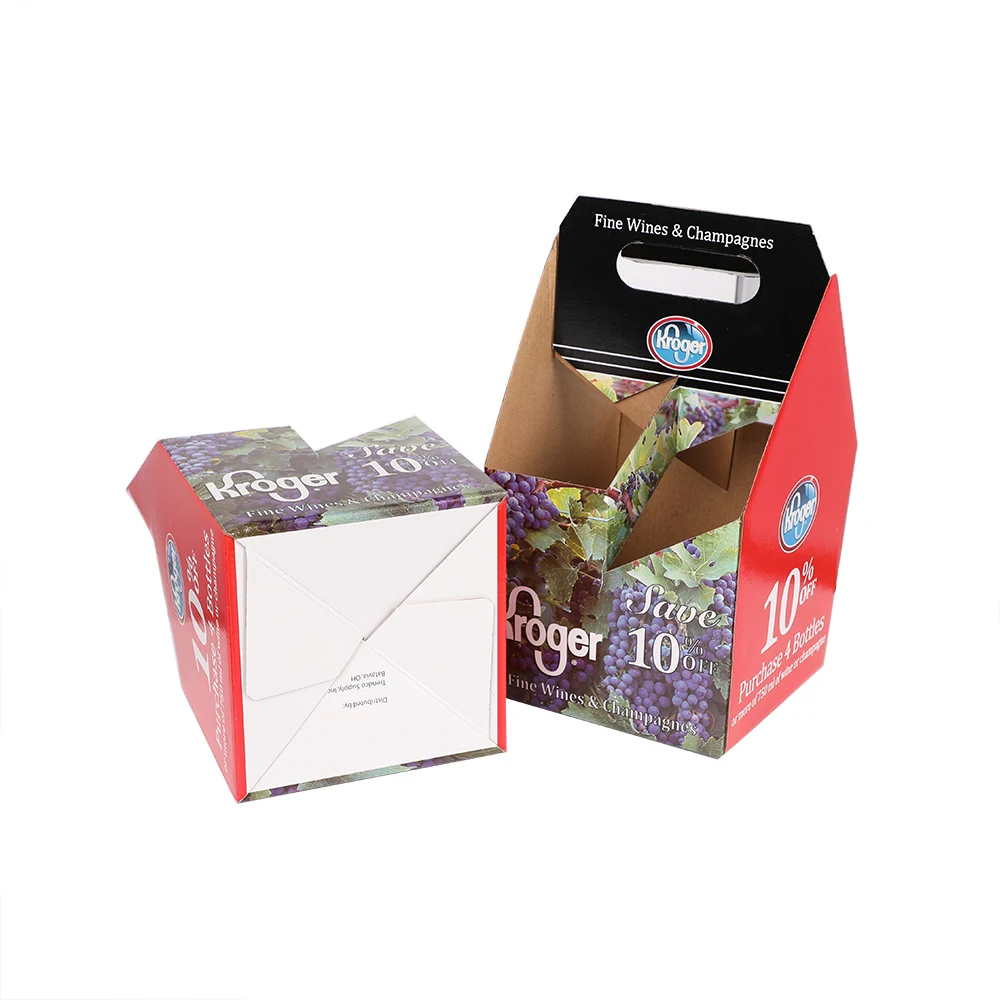 Four Folding 4 Pack Bottles Wine Beer Paper Carriers with Glossy Vanished