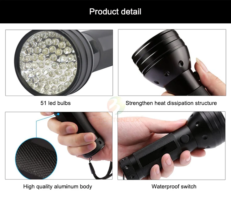 Brightenlux Tactical Pocket Aluminium 51Led Flashlight Uv, Ningbo Ultraviolet Flashlights 51 Led Purple Light Uv Flashlights