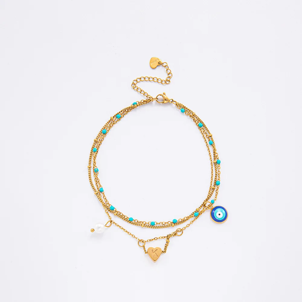 Rolling Stone Fashion Personality Shell Eyes Pearl Anklet Ladies 18K Gold Stainless Steel Chain Beach Jewelry