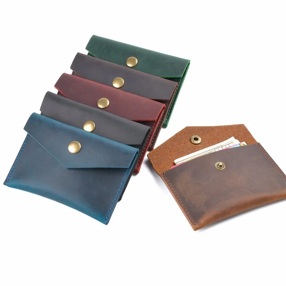 Hot Selling Genuine Leather Snap Button  Simple Vintage Business Leather Wallet