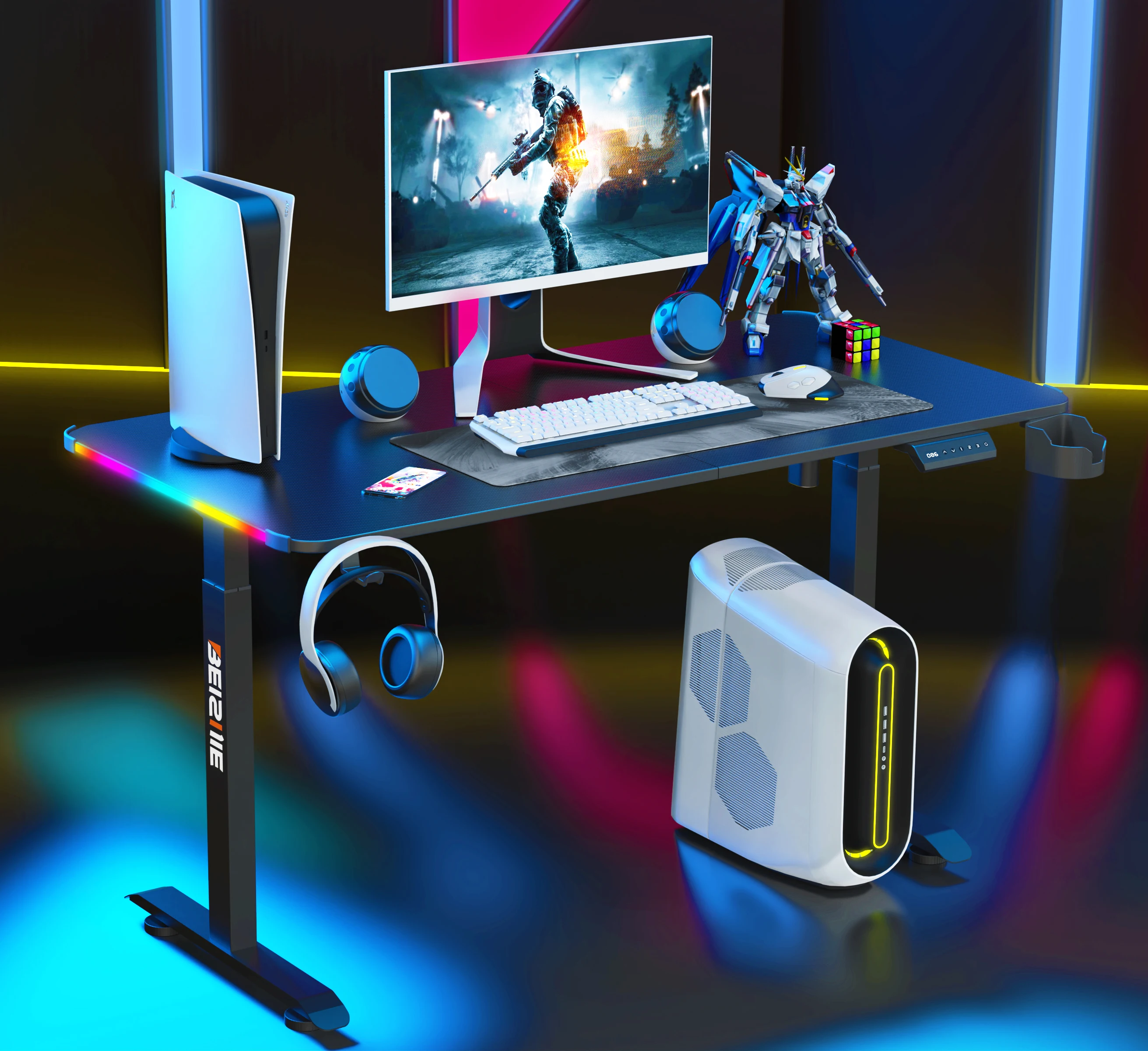 Beisijie Электрический стоящий стол с регулировкой по высоте, игровой стол 55 х 24 дюйма Эргономичный офис сидеть стойка стола