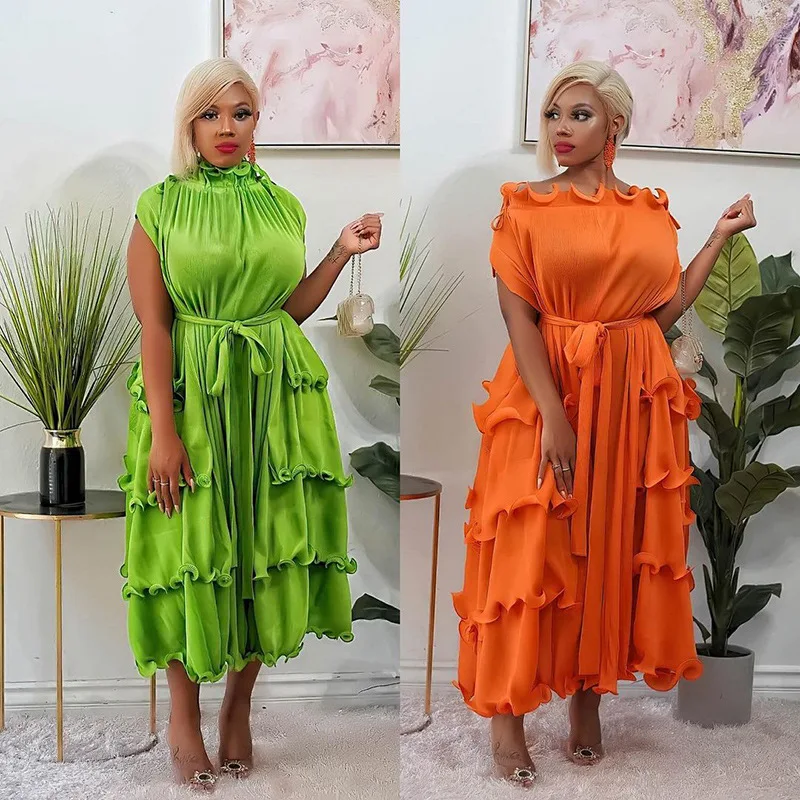 2024 elegant african ladies pleated ruffled commuter miyaki party dress summer plus size women s long casual dresses