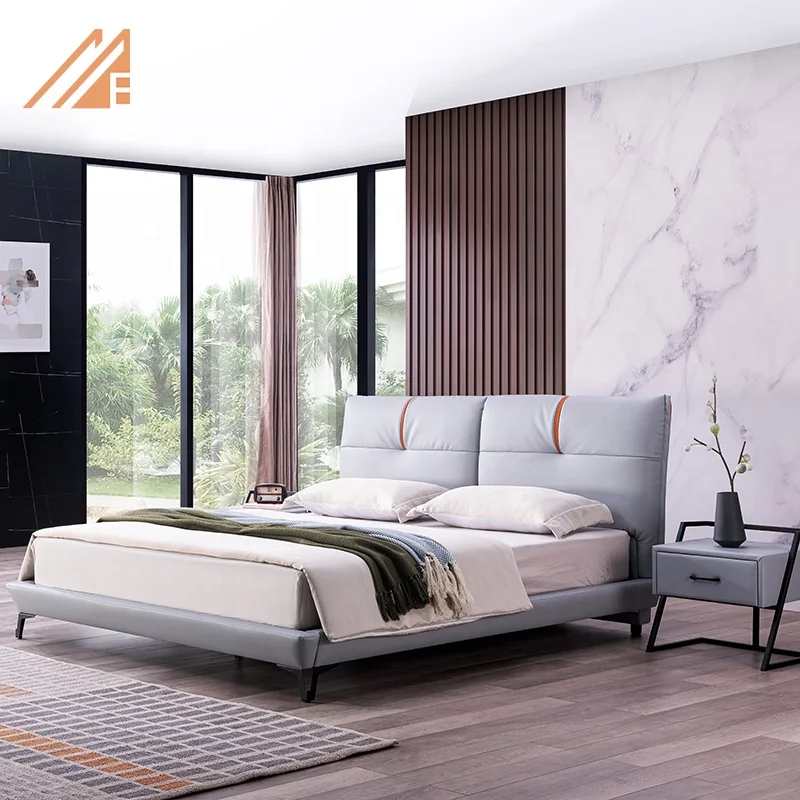 Latest design leather room furniture king size bedroom set double bed