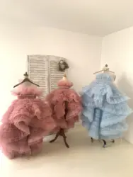 Mauve Blue Hi Low Pleated Tulle Wedding Flower Girl Dress Kids Birthday Party Dress Princess Ball Gown