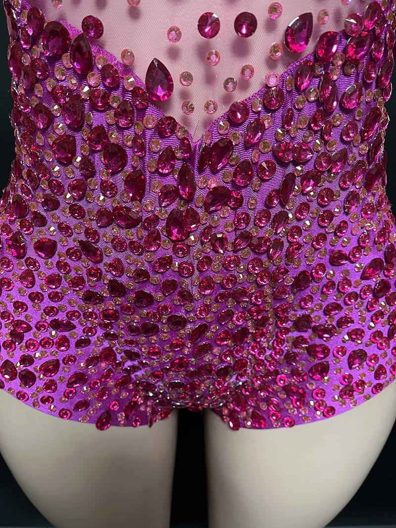 NOVANCE eco friendly products 2023 rose red high neck sparkling diamonds one piece jumpsuit romper for club bar party stage