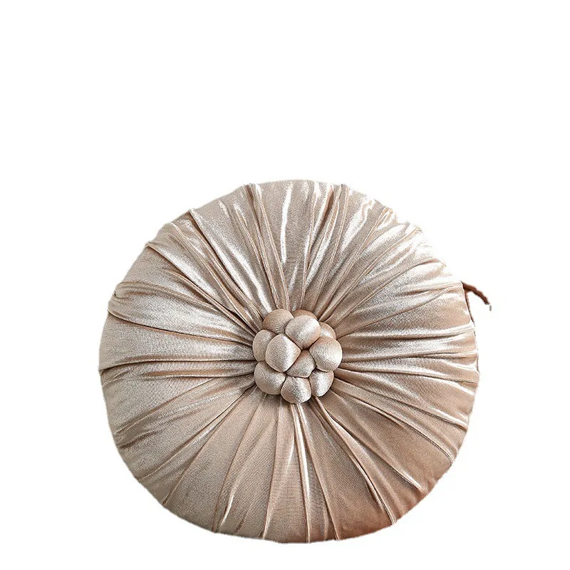 Modern Round Floor Pillow Handmade Pleats Round Pillow Cushion for Couch Velvet Decorative Throw Pillow for Sofa Bed Living Room