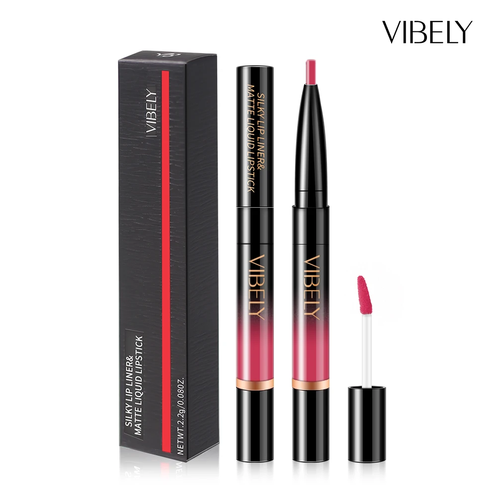  Moisturizing 16 Colors Double Head Glitter Long Lasting Waterproof Lip Gloss Liner Makeup Set Liquid Velvet