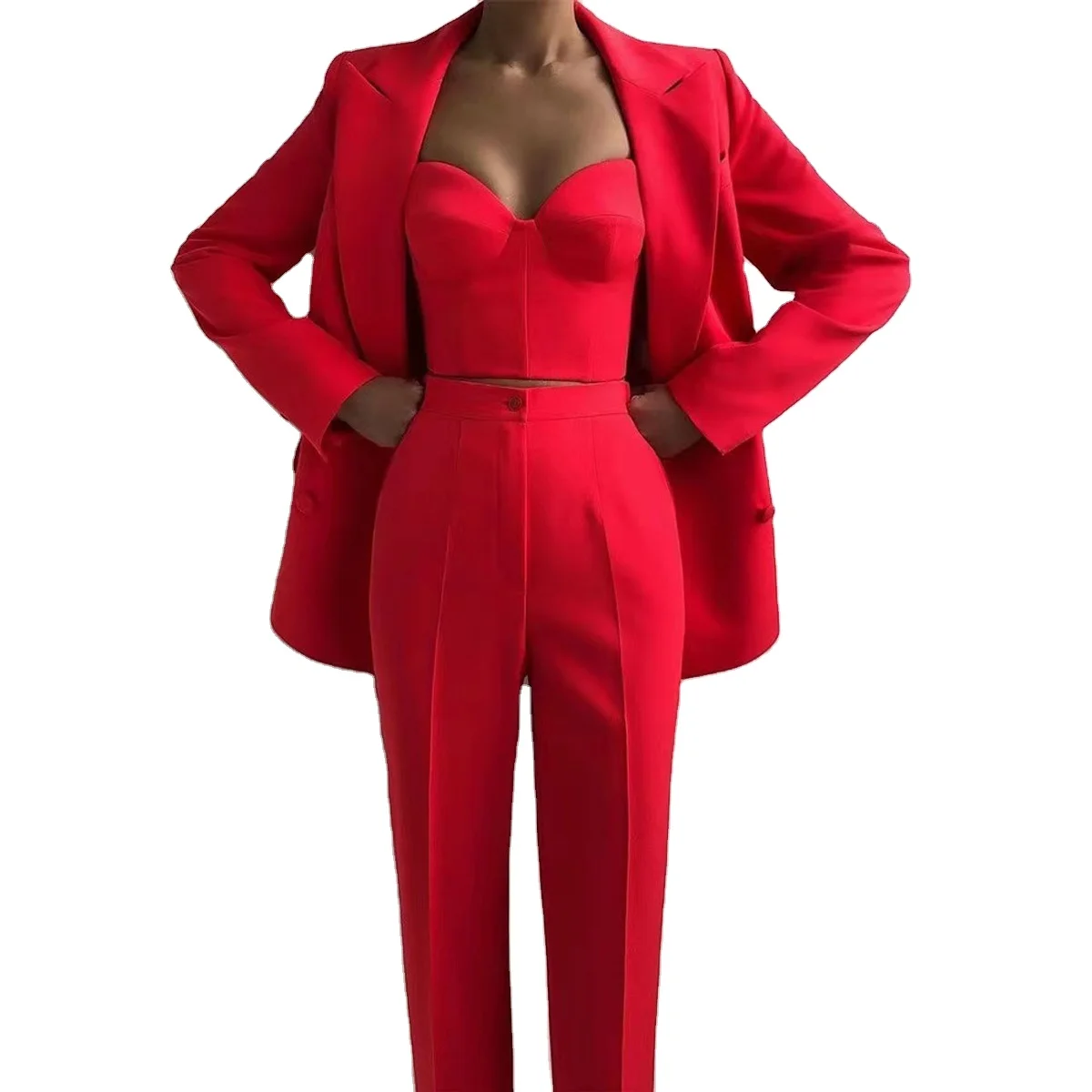 2024 wholesale women blazer sets three pieces sets fashion suits women blazer pant ladies suit set