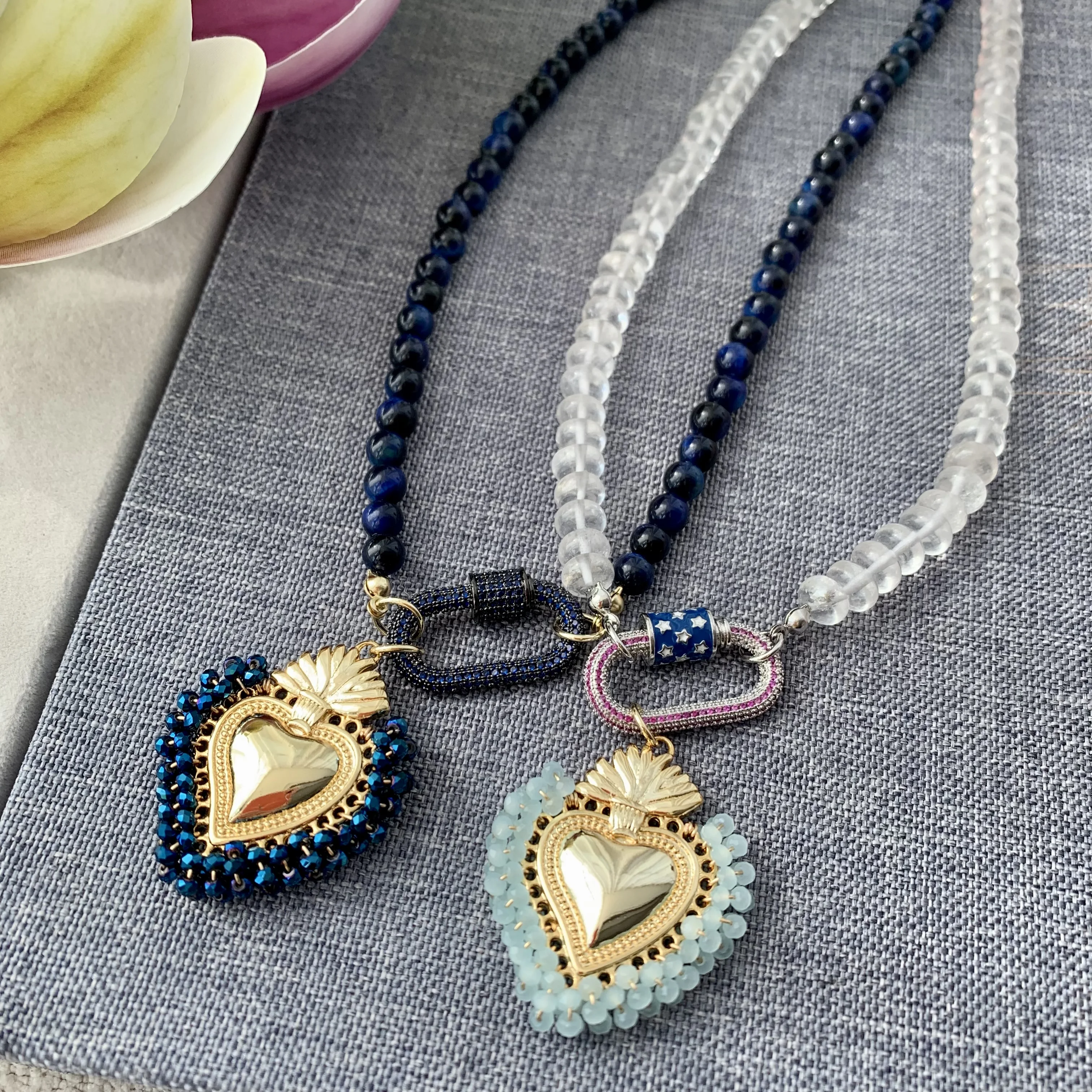 LS-C2665 Beautiful round beads necklace daily wear lapis necklace for men clear quarts necklace hot sale jewelry