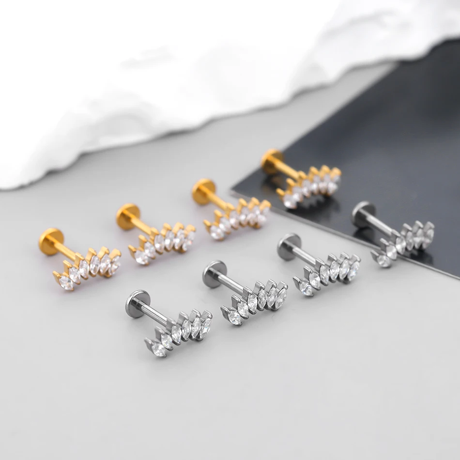 Wholesale Titanium Internal Thread 6 Horseeye Zircon Labret Monroe Lip Piercing Ear Cartilage Helix Tragus Piercing Earring Stud