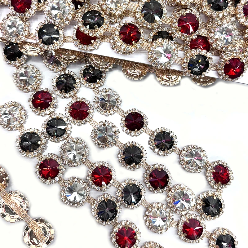 Lucky factory  rivoli rhinestone chains rhinestones cup chains   flower crystal chains with rivoli stone  for  decoration
