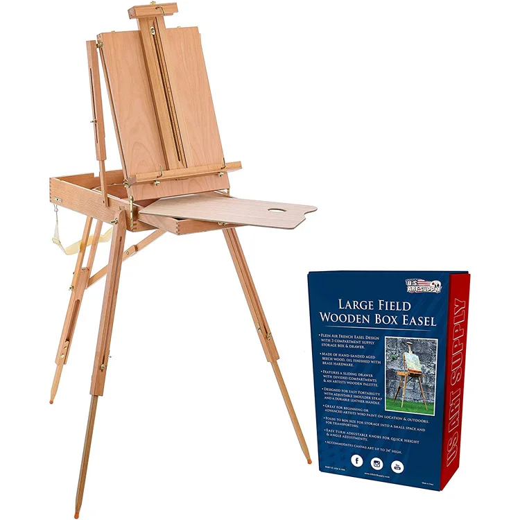Field studio painting sketch tripod wooden easel with adjustable drawer