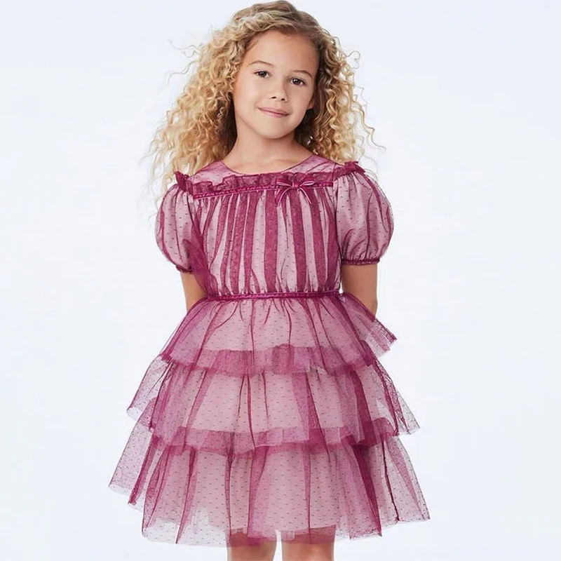 Детское летнее платье из фатина с коротким рукавом