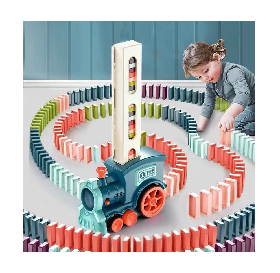 Domino Train Domino Block Set Automatic Lay Block Toy Domino Train Car Set Stacking Game Fun and Colorful Train DIY Toy Gift