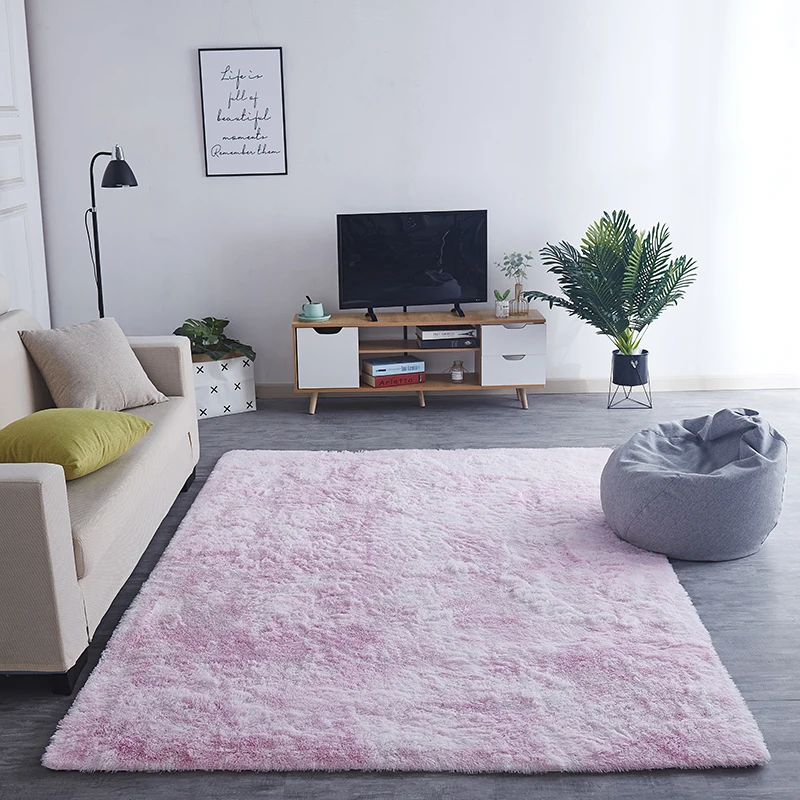 Long Hair Silk Hair Thickened Carpet Tie-Dye Gradient Carpet Sitting Room Bedroom Tea Table Bedside Mat Carpet
