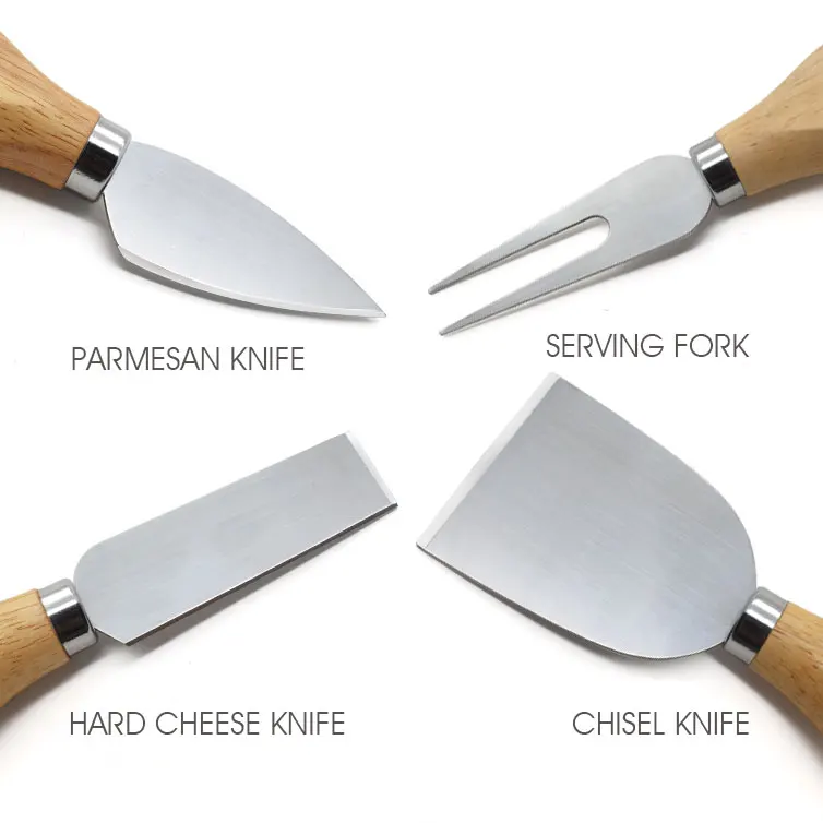 KingForce 4 pc cheese cutter set wooden handle for cake cheese pizza knife server  with gift box