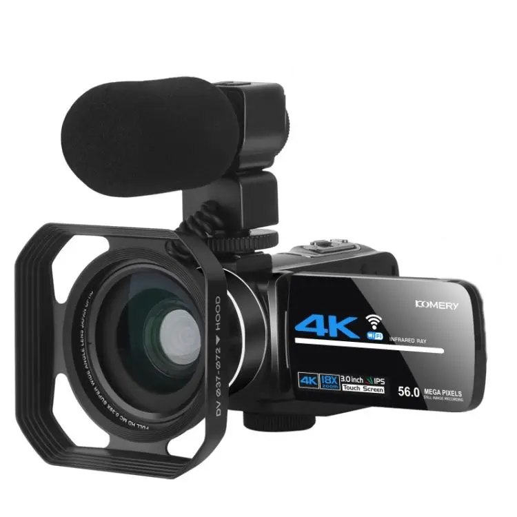 Новая высококачественная цифровая видеокамера KOMERY AF2 5600PX 18X Zoom 4K с блендой + микрофоном