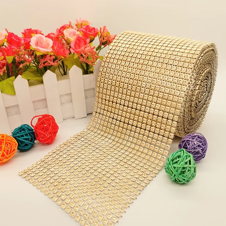 wholesale 20 row Artificial rhinestone golden sequins Mesh Wrap ribbon for sandals decor