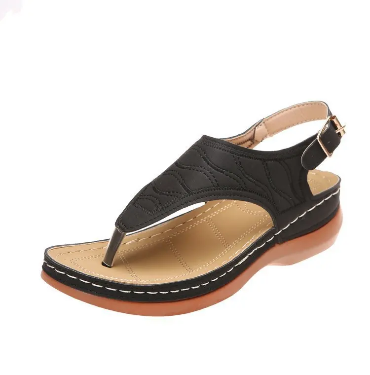 Cheap 2023 hot retro ladies outdoor beach sandals shoes buckle strap flip flops embroidered women luxury wedge sandals